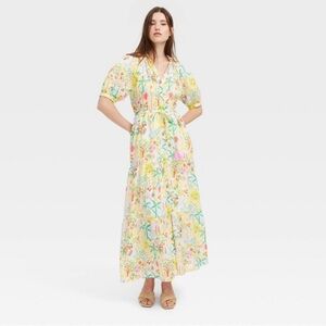Floral Cotton Maxi Dress — Yellow Multi